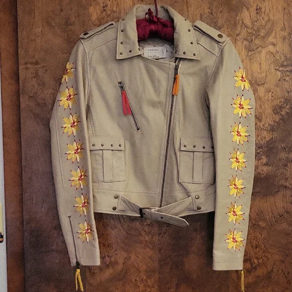 Lambskin Leather Jacket w/ Embroidery Small - Picture 1 of 14